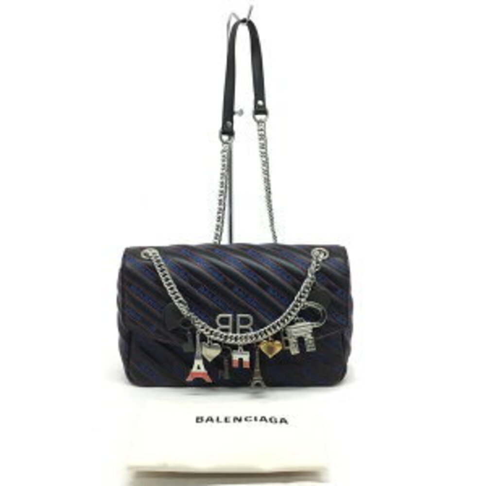 BALENCIAGA Round Chain Matelasse Shoulder Bag Leather Black - Picture 3 of 15